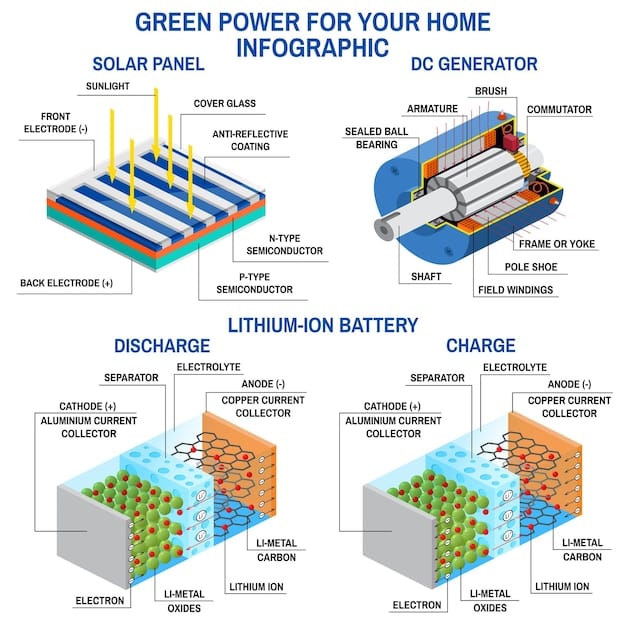 A diagram showing the different layers of a high-efficiency solar cell. The diagram labels each layer and explains its function. Arrows indicate the flow of sunlight and electricity through the cell. The image illustrates the complex engineering involved in maximizing solar panel efficiency.