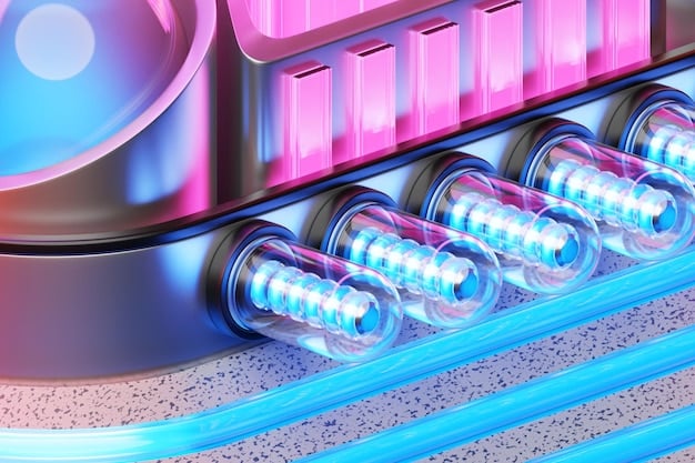 A computer-generated image showing the internal structure of a solid-state battery at a microscopic level. The different layers and materials are clearly visible, highlighting the complexity of the battery's design. Labels indicate the solid electrolyte, anode, and cathode.