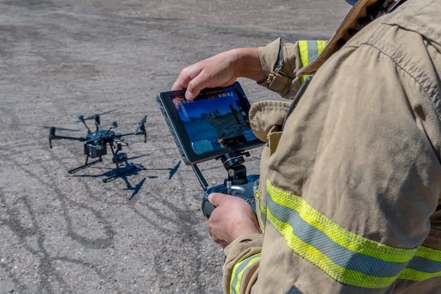 A close-up shot of a drone equipped with infrared cameras inspecting a natural gas pipeline for methane leaks. The drone is flying near a rural pipeline facility, with a technician monitoring the drone's data feed on a laptop. The scene emphasizes the use of technology for leak detection and prevention.
