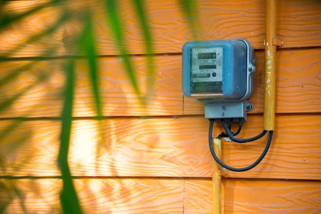 A visual representation of a smart meter installed at a residential home, displaying real-time energy consumption data. The meter is connected to a network, showcasing the two-way communication capabilities of the smart grid.