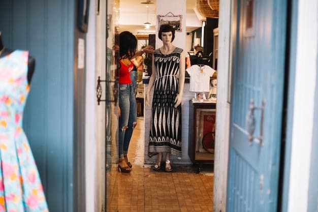 A brightly lit, well-organized vintage clothing store with racks of colorful and stylish garments. Customers are browsing through the selections, showcasing the appeal of second-hand fashion.