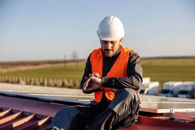 A technician performing maintenance on a solar water heating system on a rooftop. The image should convey professionalism, technical expertise, and the importance of regular upkeep.