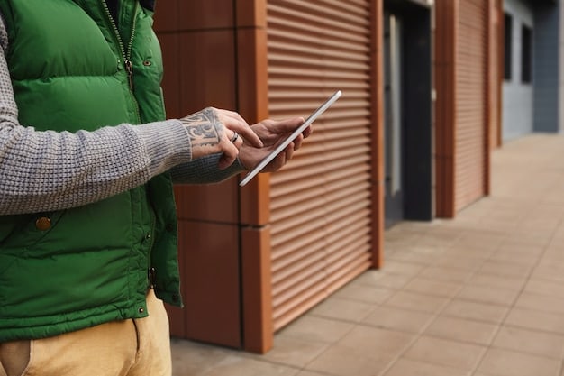 A person holding an old smartphone stands in front of a directory listing various local electronics recycling centers and drop-off locations in their city. The focus is on the phone and the directory, emphasizing the ease of finding nearby recycling options.